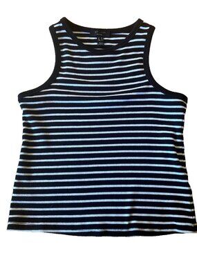 Women’s Black and White Striped High Neck Tank Top New Look Petite Ribbed Shirt
